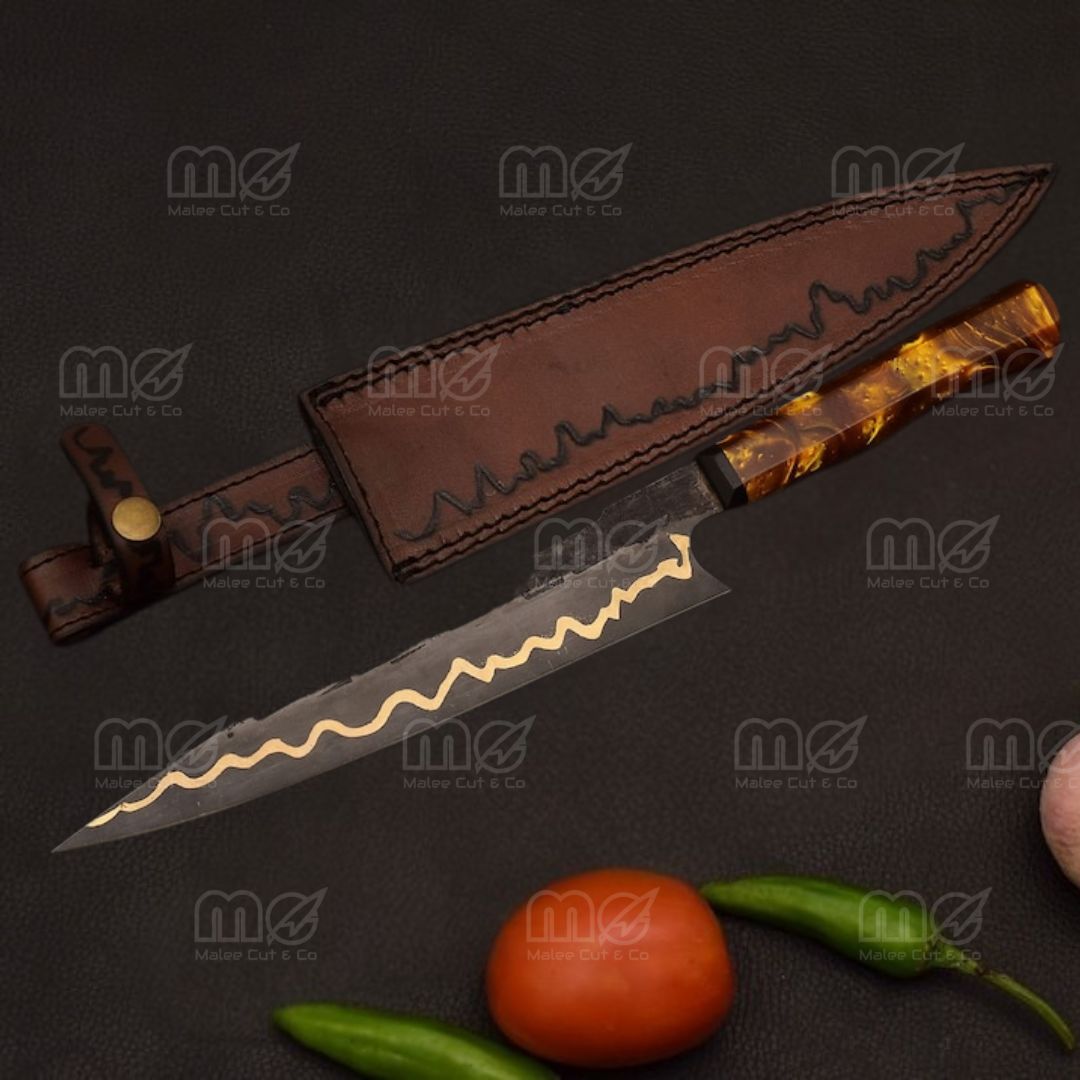 Handmade Chef Knife With 440C Stainless Steel Blade & Leather Sheath