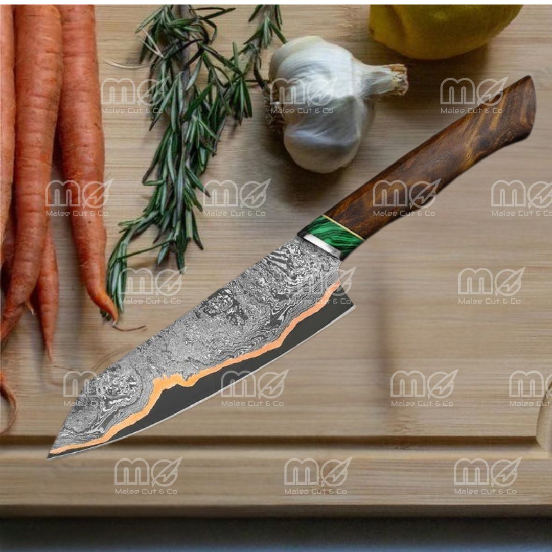 Handmade Luxury Chef Knife with Malachite & Turquoise Handle