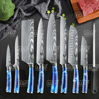 9PCS Japanese Damascus Pattern Kitchen Knife Set