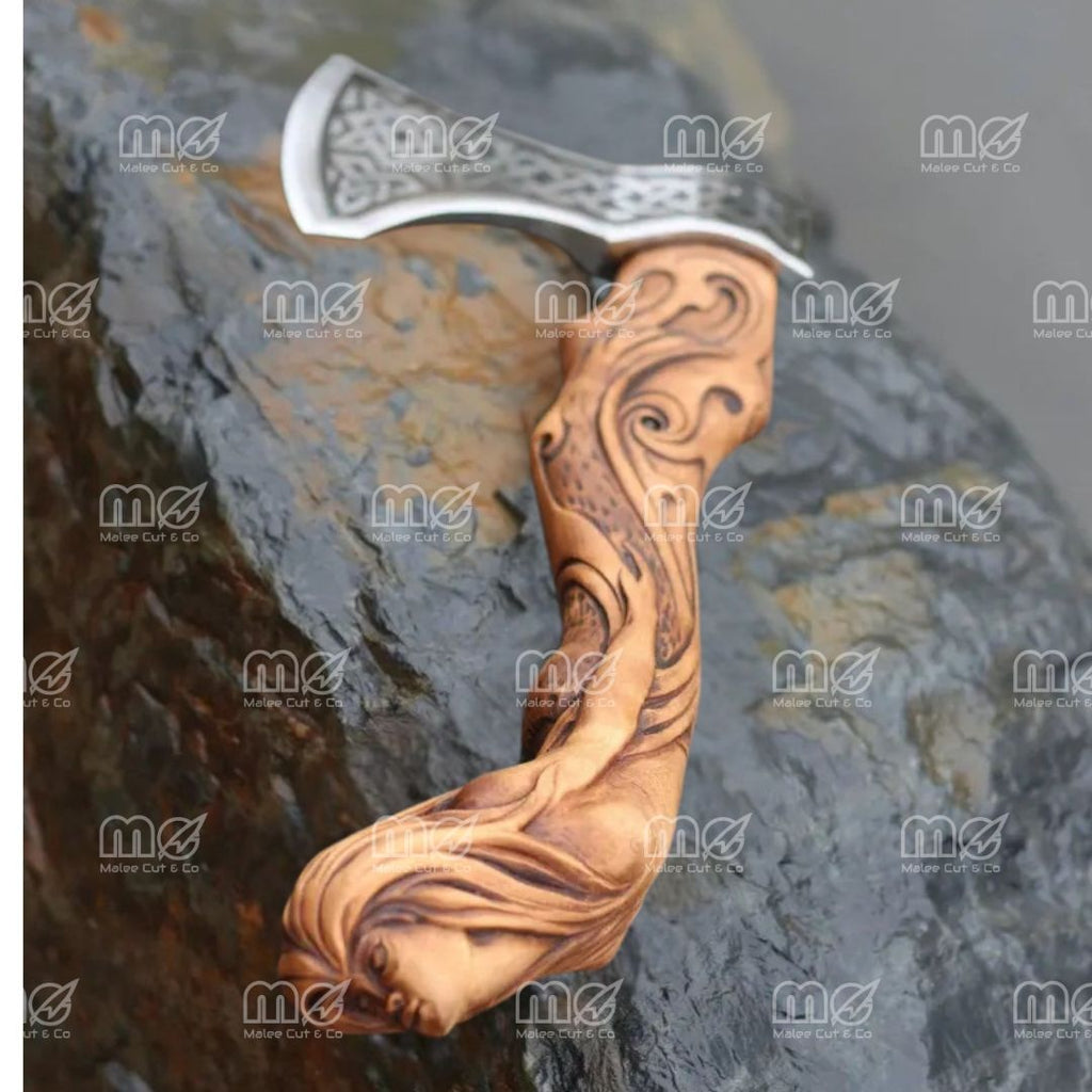 Custom Handmade Fenrir Viking Axe – Celtic & Norse Engraved Battle Axe