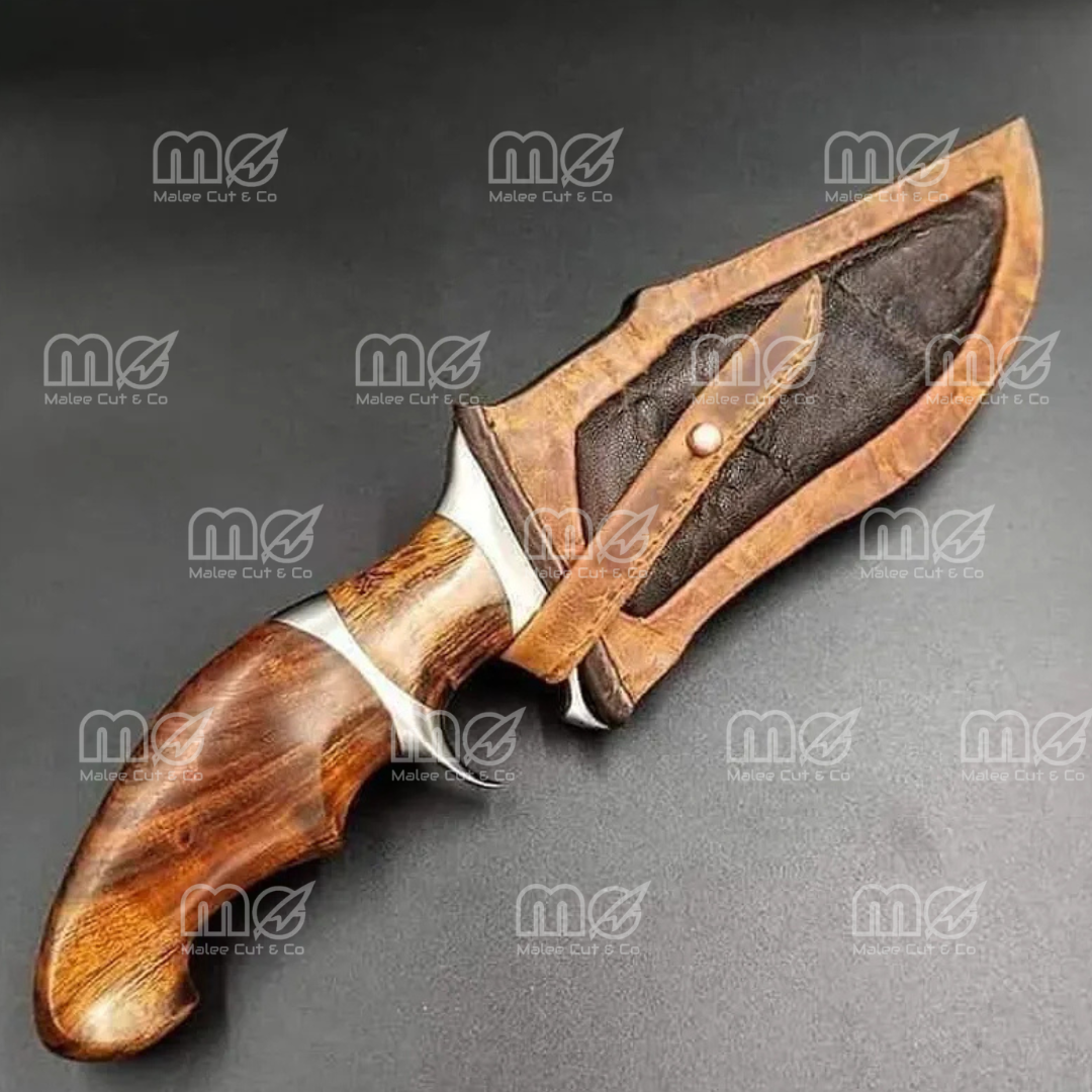 Custom Hand-Forged 10" Damascus Steel Bowie Hunting Knife with Leather Sheath