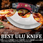 Hand-Forged Stainless Steel Ulu Knife & Pizza Cutter With Wooden Handle And Leather Sheath