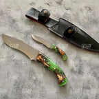 Hand-Forged Hunting Knife Set With Walnut Wood Handles & Leather Sheaths