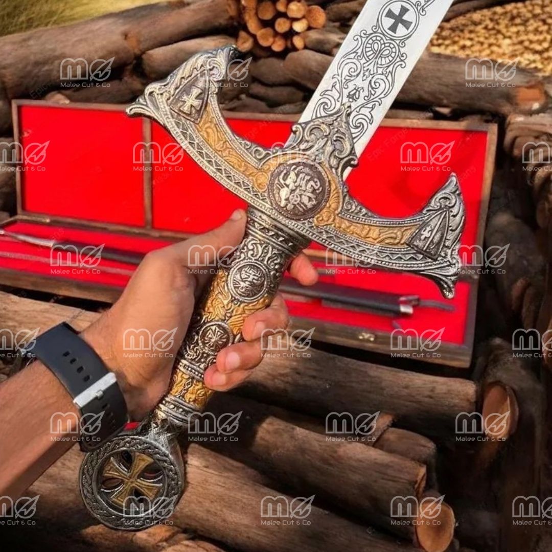 Hand Forged Damascus Steel Rapier Sword With Leather Sheath