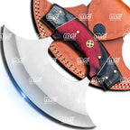 Hand-Forged Stainless Steel Ulu Knife & Pizza Cutter With Wooden Handle And Leather Sheath