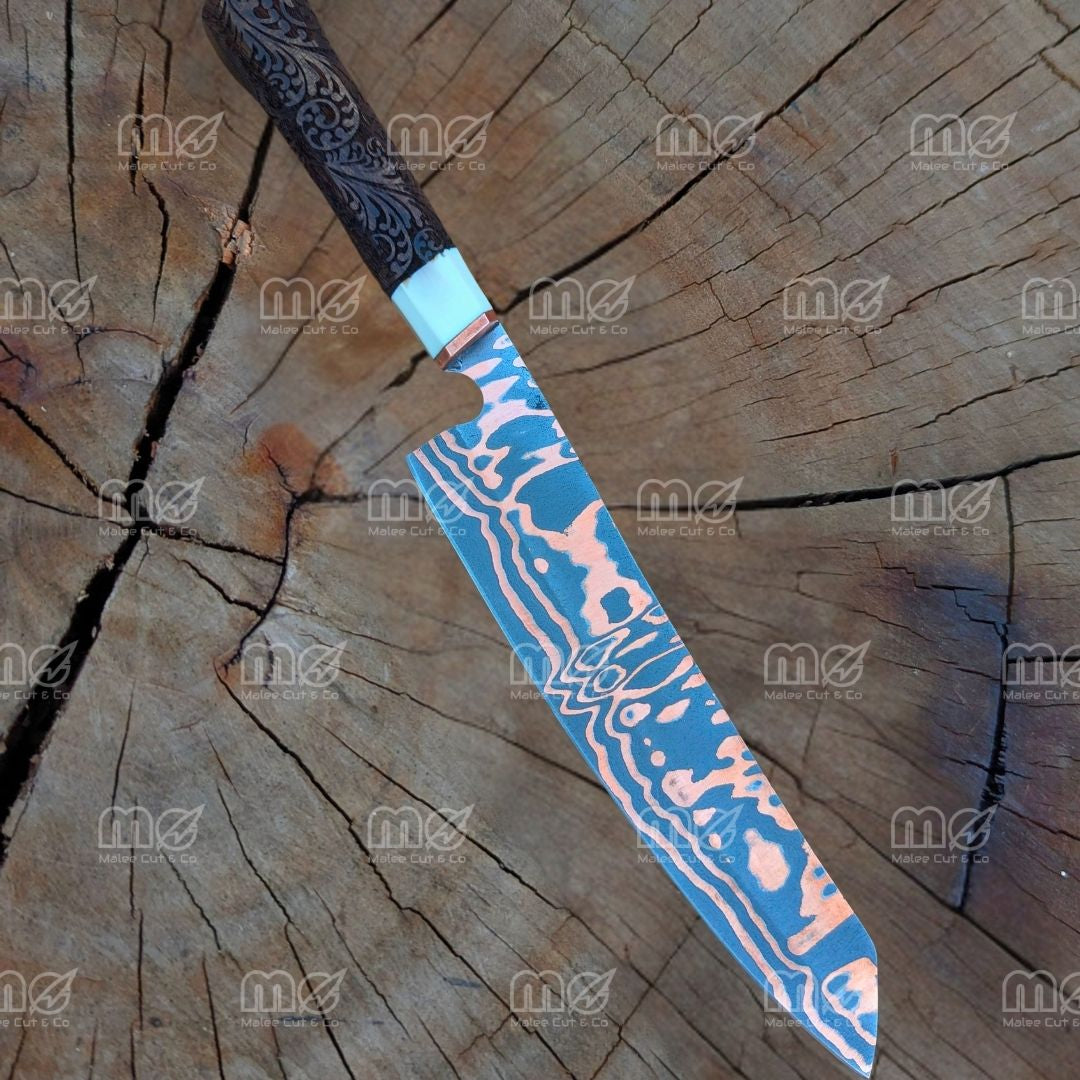 Handmade Copper Carbon Steel Chef Knife | Wood & Resin Handle