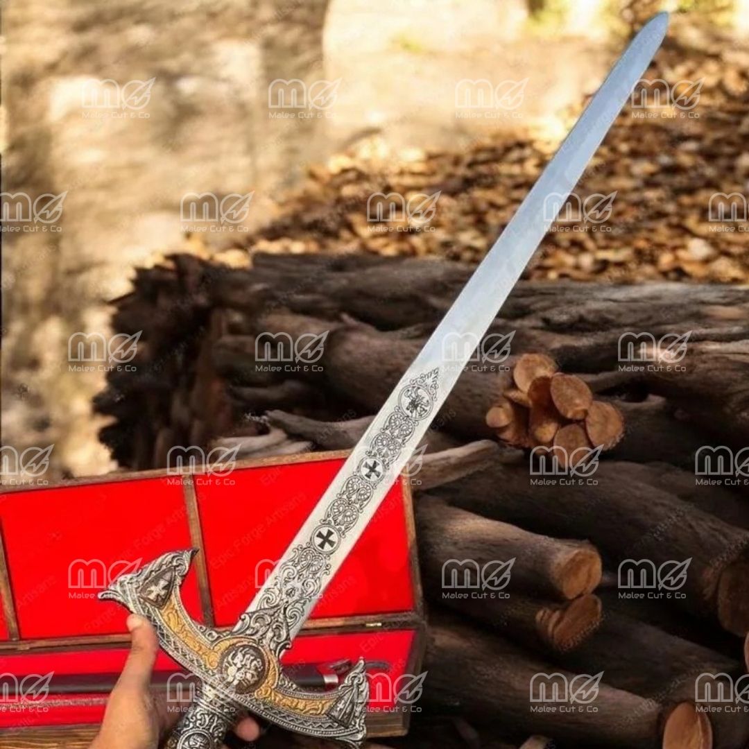 Hand Forged Damascus Steel Rapier Sword With Leather Sheath