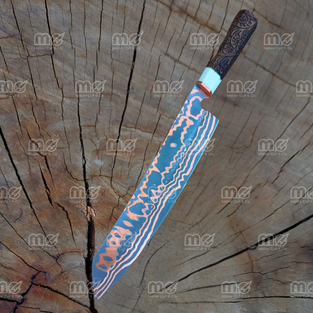 Handmade Copper Carbon Steel Chef Knife | Wood & Resin Handle