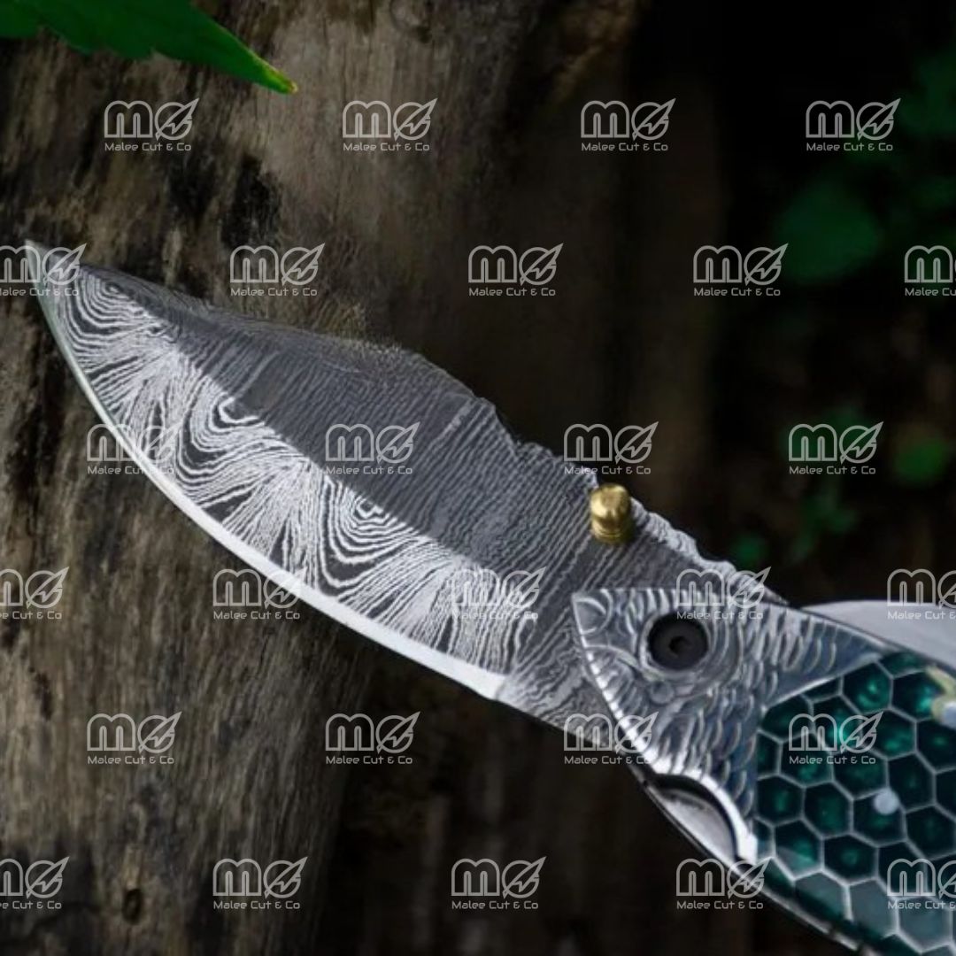 Custom Handmade Damascus Steel Fish Folding Pocket Knife