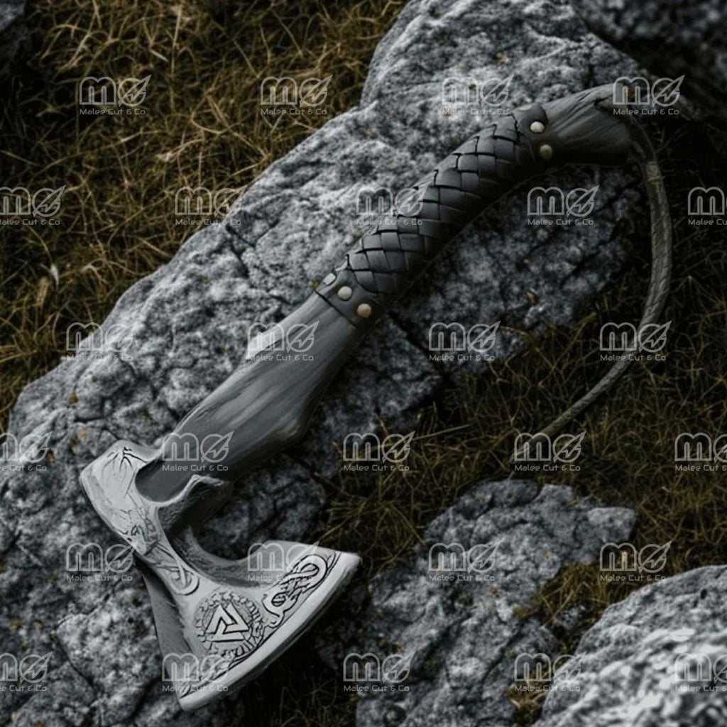 Premium Hand-Forged Viking Axe | Custom Carbon Steel Tomahawk | Hand-Engraved Norse Axe