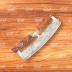 Large Damascus Steel Pizza Cutter with Rosewood Handle