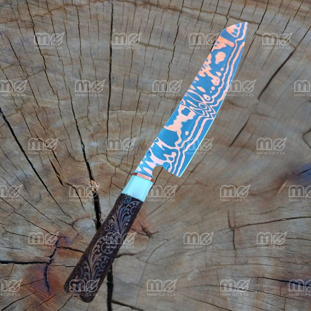 Handmade Copper Carbon Steel Chef Knife | Wood & Resin Handle