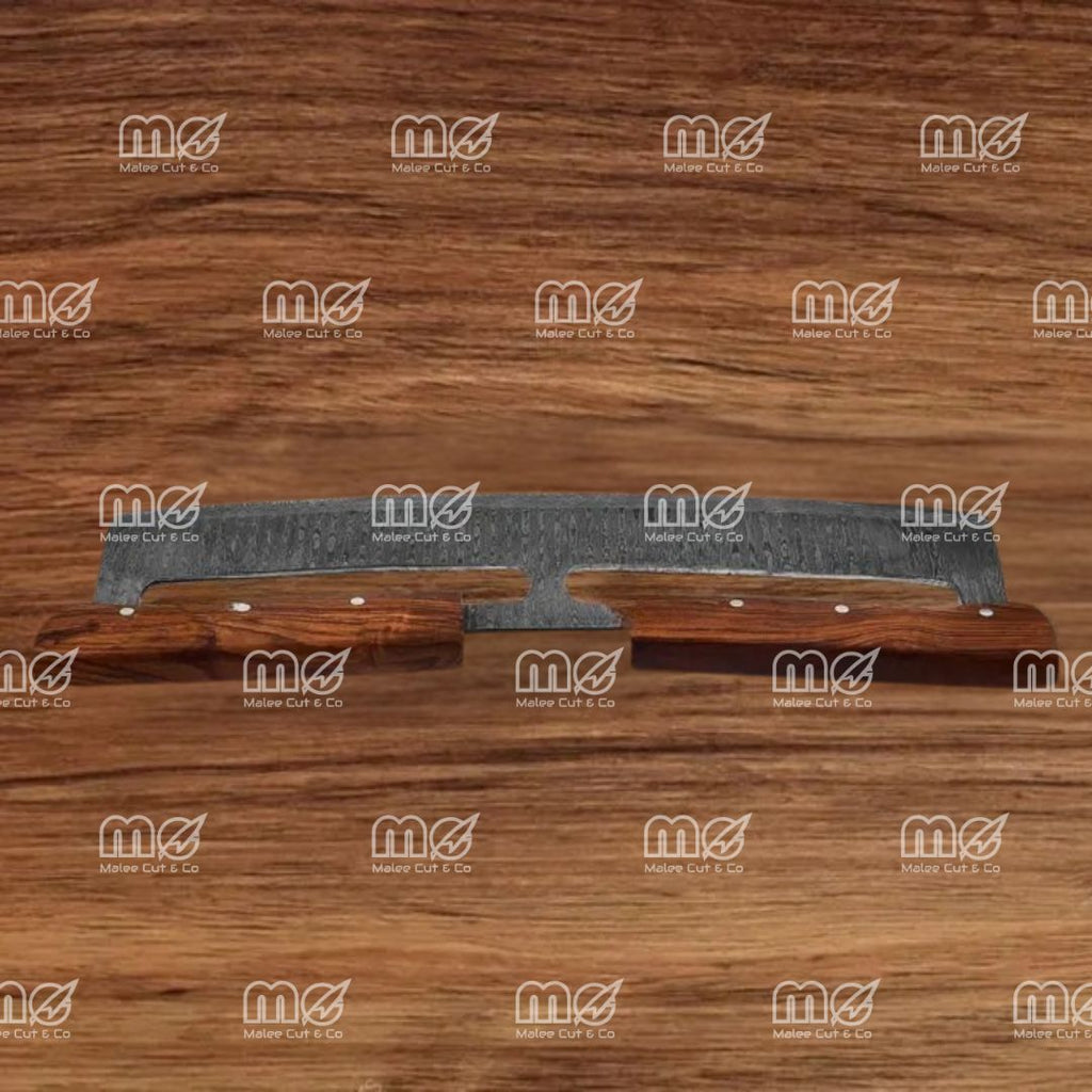 Large Damascus Steel Pizza Cutter with Rosewood Handle