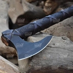 Hand-Forged King Ragnar Viking Axe | Black Steel Camping Axe with Leather Sheath