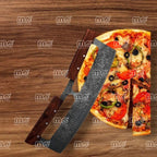 Large Damascus Steel Pizza Cutter with Rosewood Handle