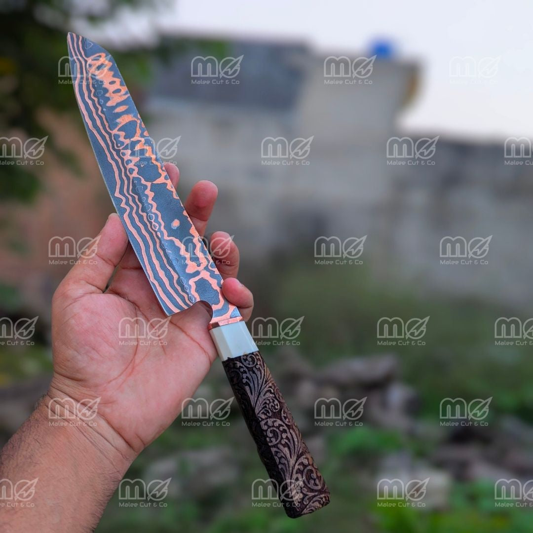 Handmade Copper Carbon Steel Chef Knife | Wood & Resin Handle
