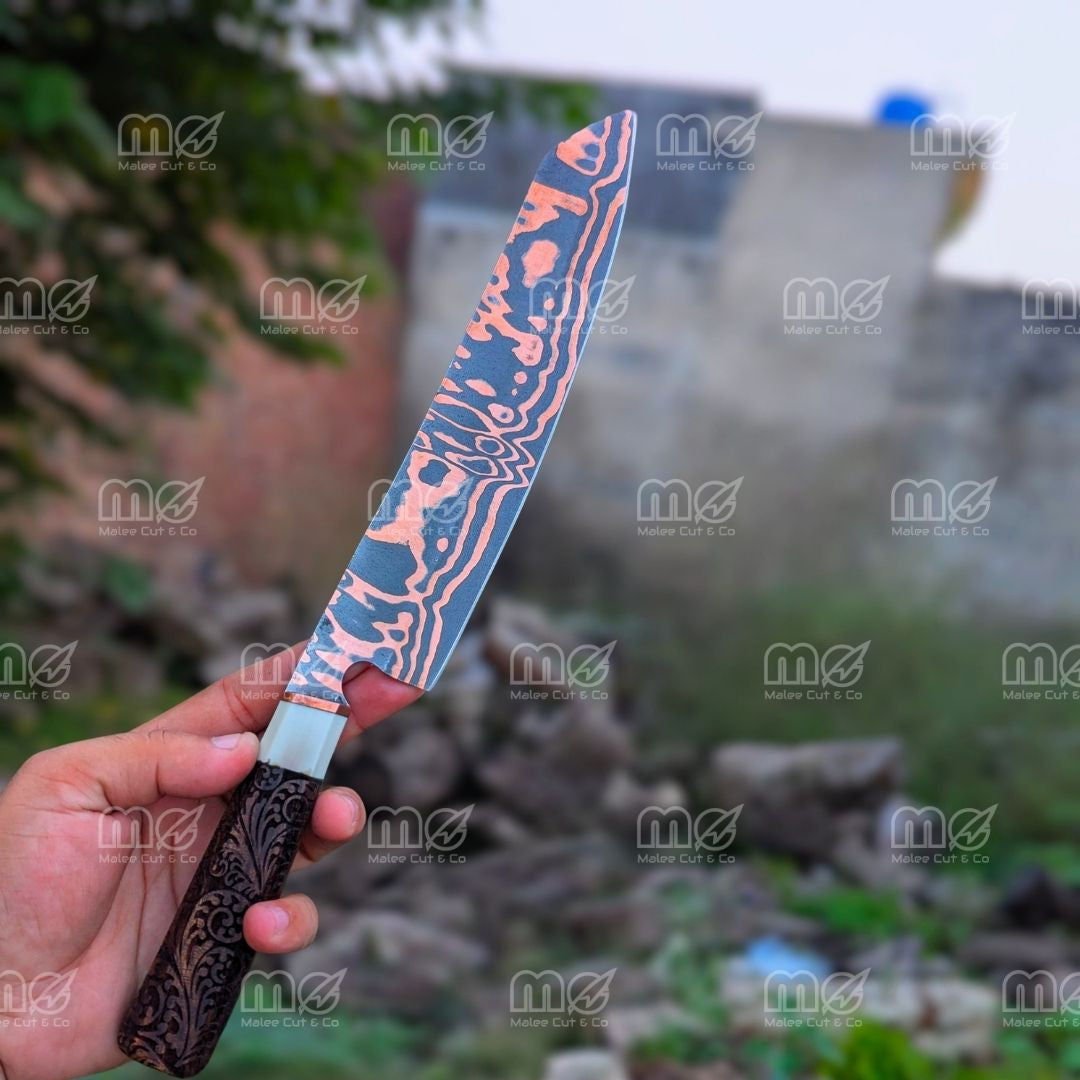 Handmade Copper Carbon Steel Chef Knife | Wood & Resin Handle