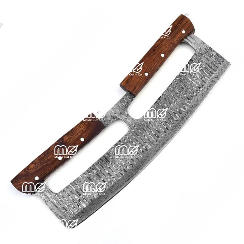 Large Damascus Steel Pizza Cutter with Rosewood Handle