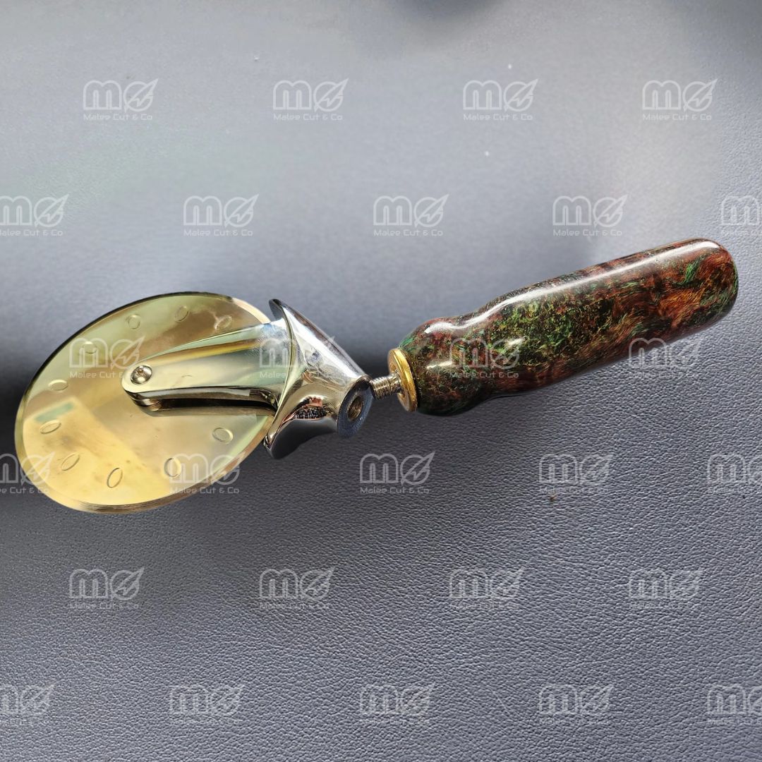 4-Inch Heavy-Duty Pizza Cutter With Double-Dyed Burl Wood Handle