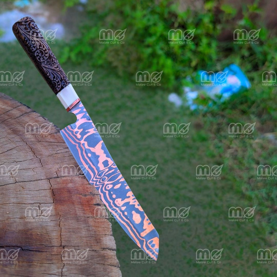Handmade Copper Carbon Steel Chef Knife | Wood & Resin Handle