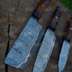 Handmade Copper Damascus Chef Knife Set - Free Shipping