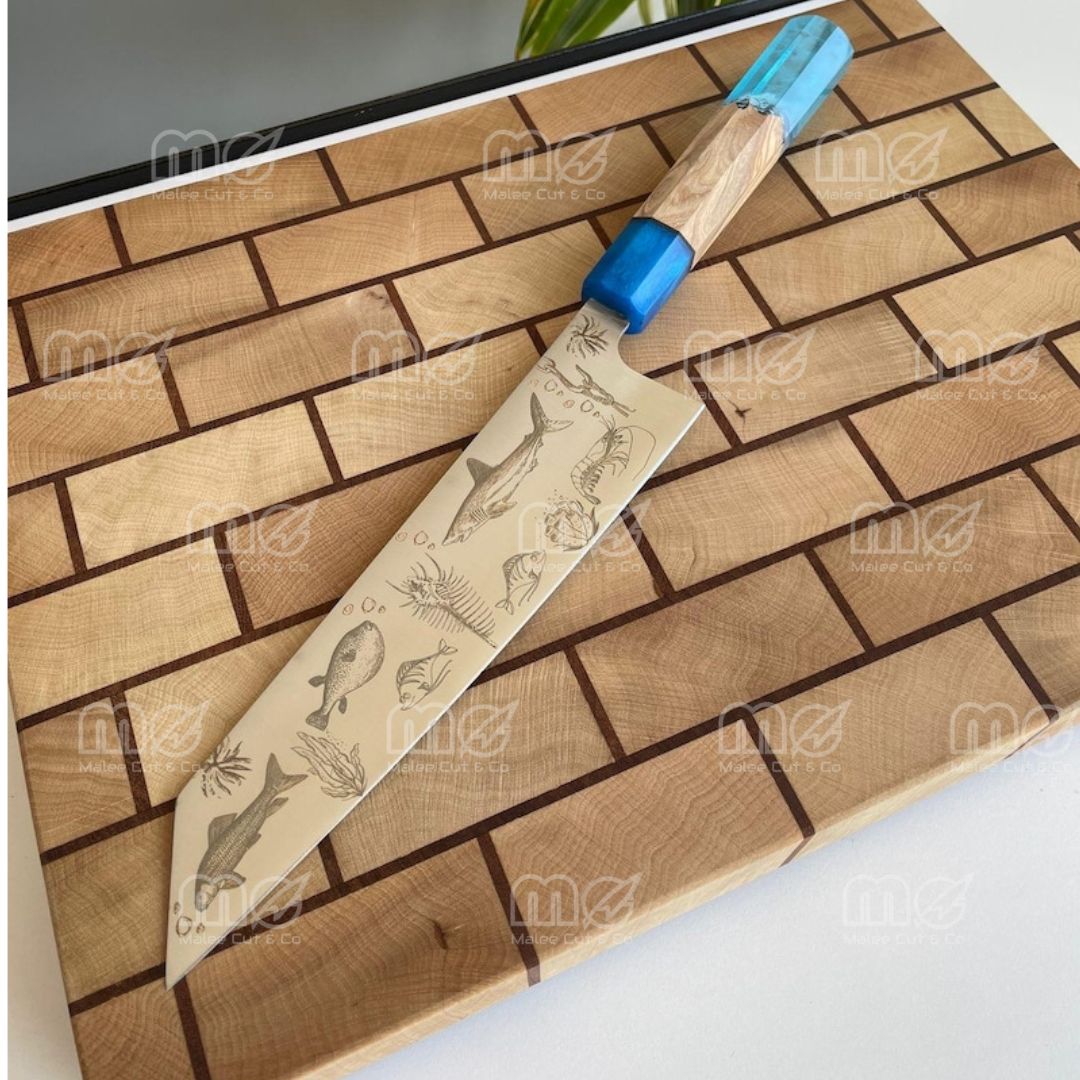 Carbon Steel Blade Kiritsuke Aquarium Chef Knife With Custom Resin Handle