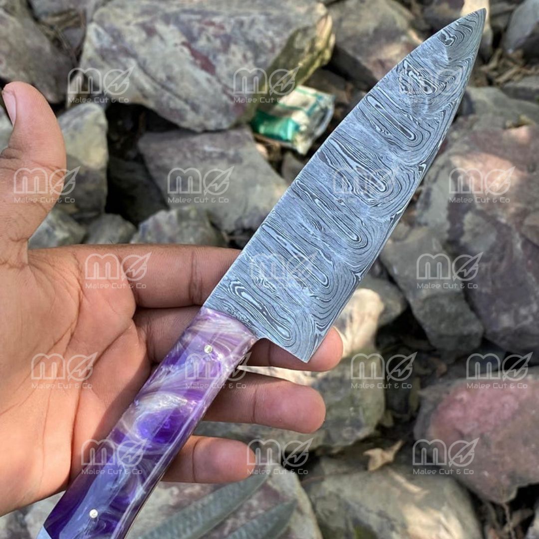 Custom Engraved Damascus Steel Kitchen Knife Set