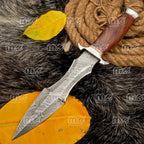 Hand-Forged Damascus Steel Bowie Knife – Rosewood Handle, Full Tang Blade & Leather Sheath | Custom Hunting & Survival Knife | Gift for Him