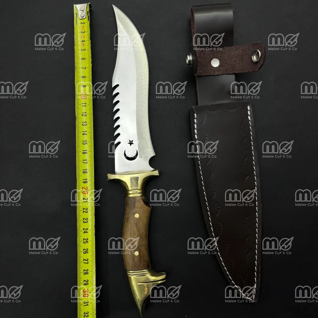 Custom Engraved Wood Hunting Knife With Wolf Design – Personalized Bowie Knife With Sheath