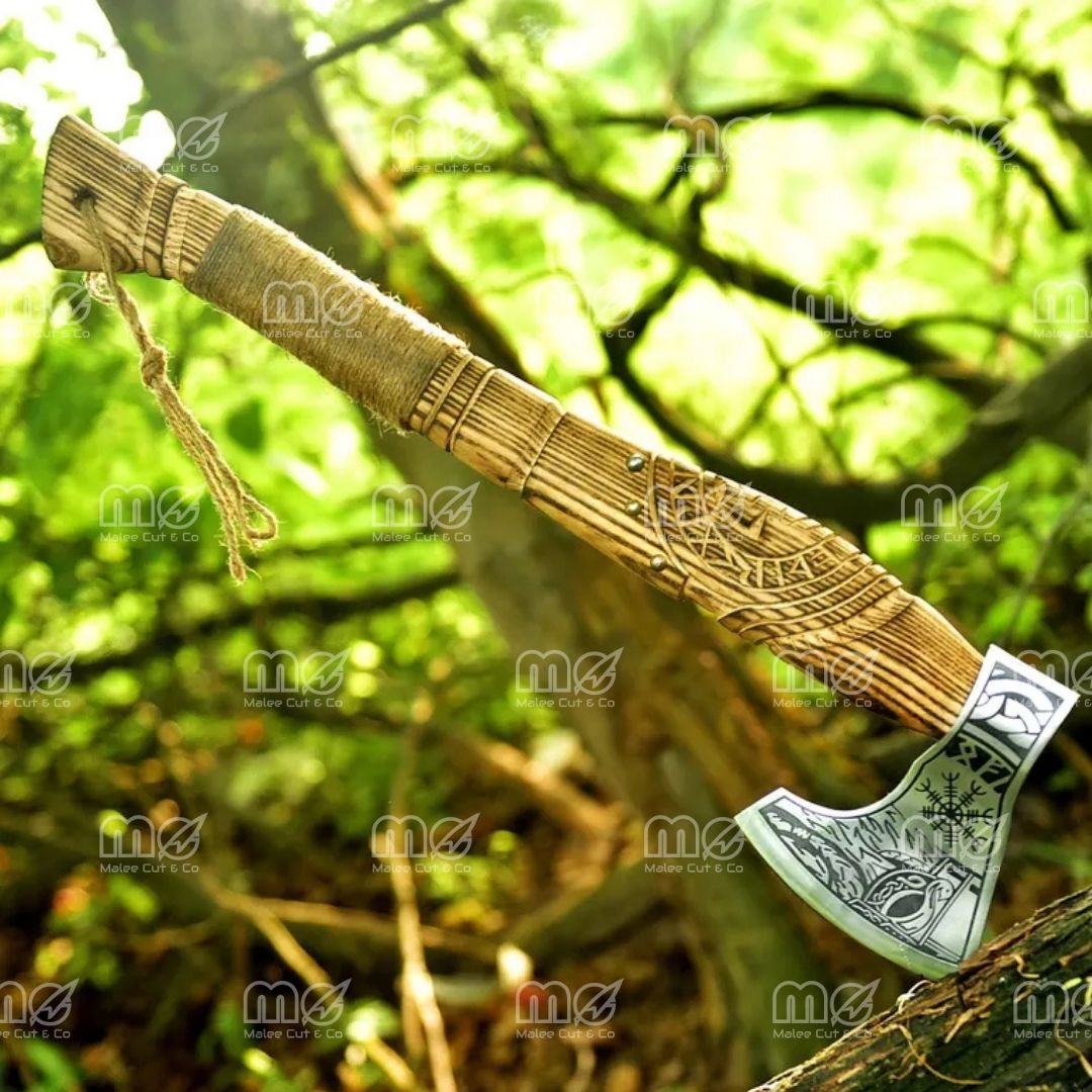 Hand-Forged Viking King Ragnar Axe | Custom Carbon Steel Viking Axe