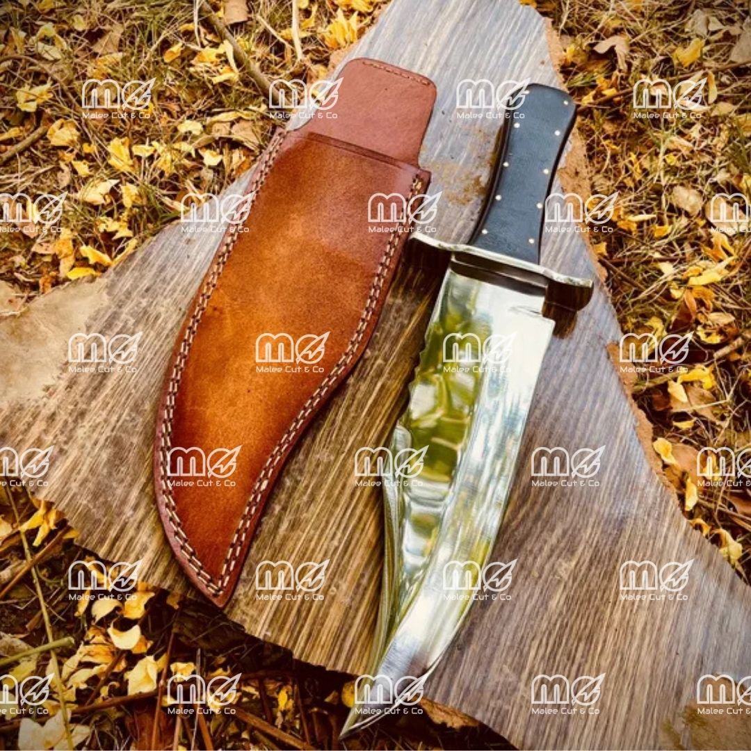 Premium Handmade Musso Bowie Knife – Full Tang Mirror-Polished D2 Steel Blade With Leather Sheath