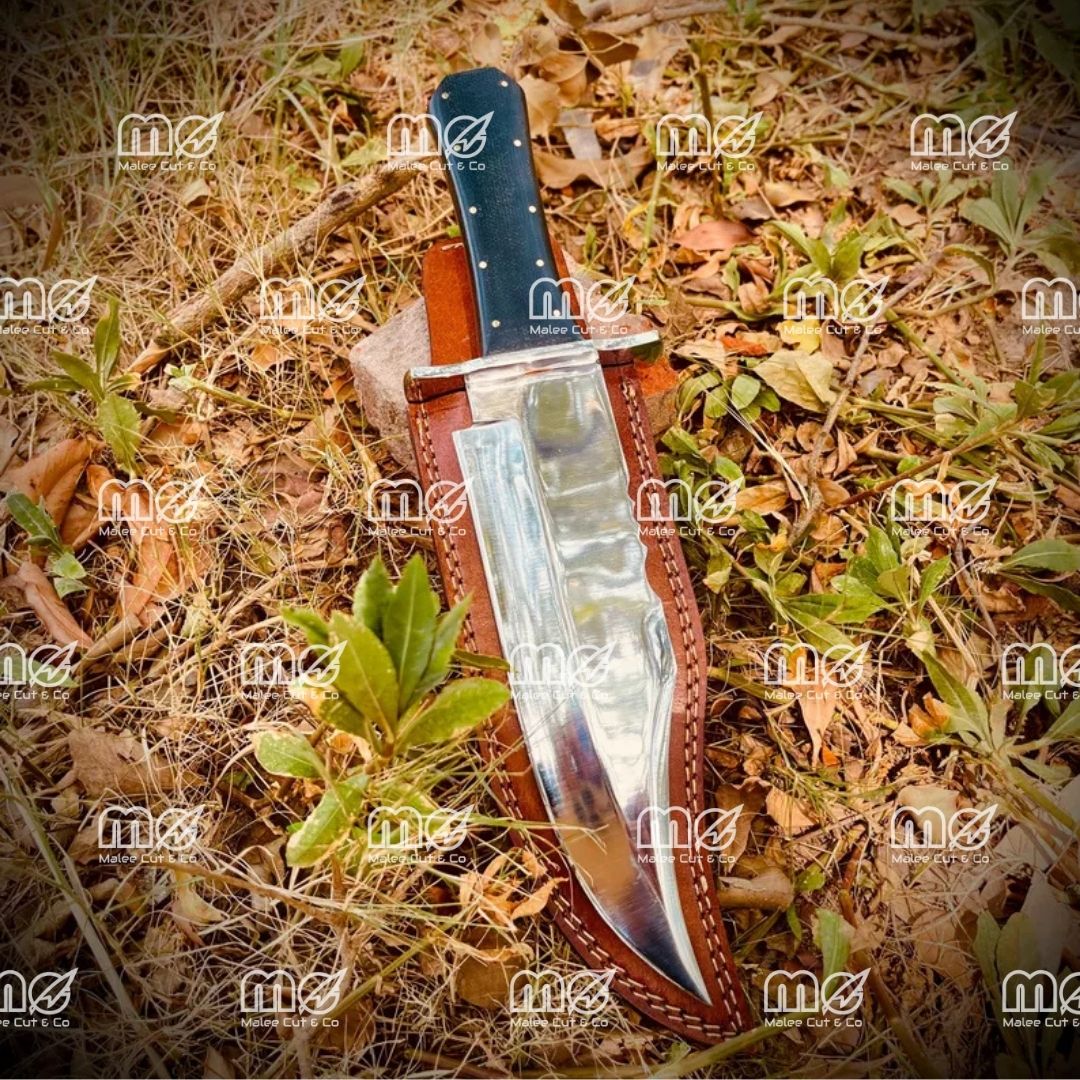 Premium Handmade Musso Bowie Knife – Full Tang Mirror-Polished D2 Steel Blade With Leather Sheath
