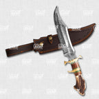 Handmade Damascus Steel Hunting Knife With Stag Antler Handle