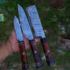 Handmade Copper Damascus Chef Knife Set - Free Shipping