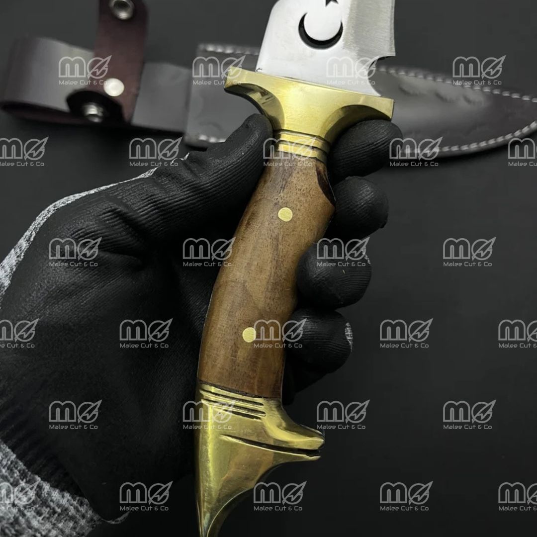 Custom Engraved Wood Hunting Knife With Wolf Design – Personalized Bowie Knife With Sheath