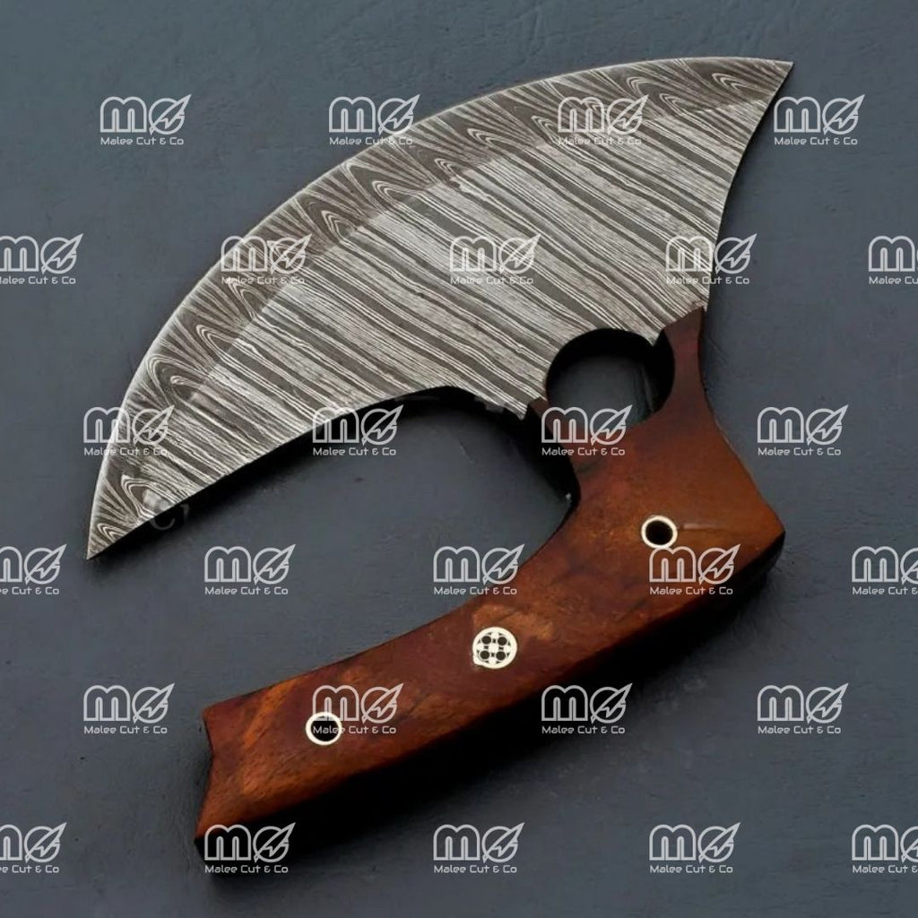 Hand-Forged Damascus Ulu Knife – Chef’s Pizza Cutter