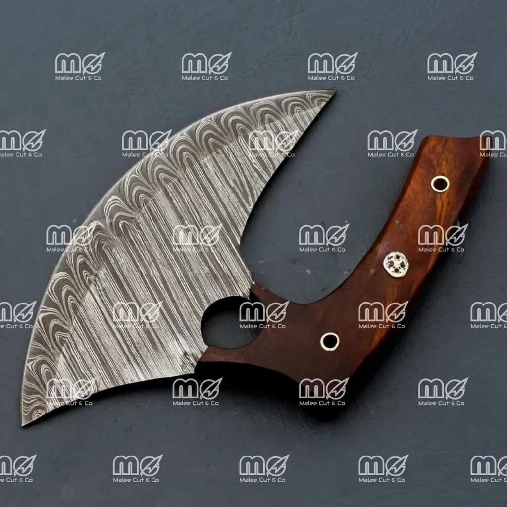 Hand-Forged Damascus Ulu Knife – Chef’s Pizza Cutter