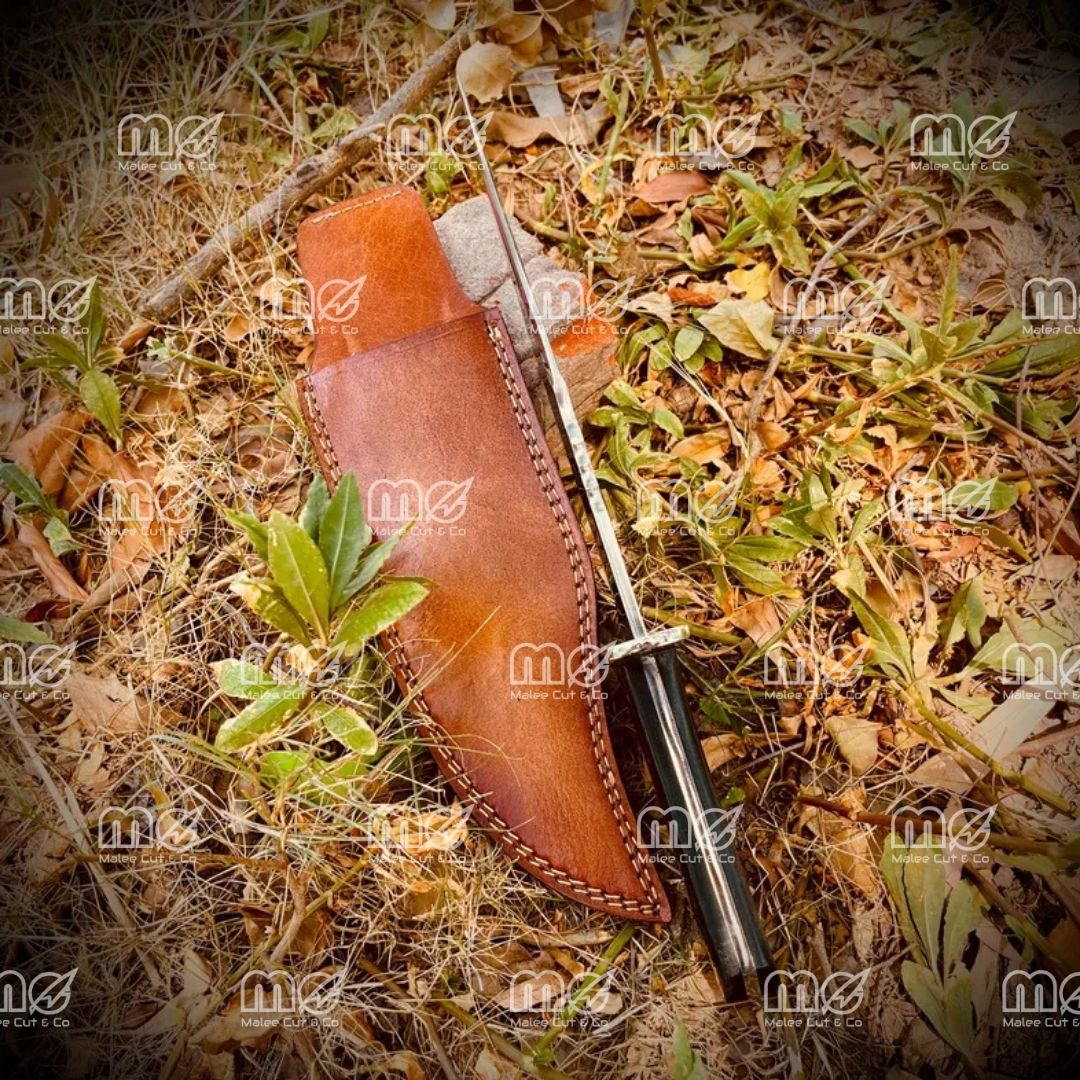 Premium Handmade Musso Bowie Knife – Full Tang Mirror-Polished D2 Steel Blade With Leather Sheath