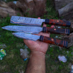 Handmade Copper Damascus Chef Knife Set - Free Shipping