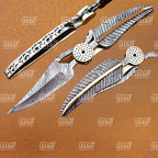 8″ Handmade Damascus Leaf Folding Knife – Twist Pattern Blade with Brass & Damascus Handle