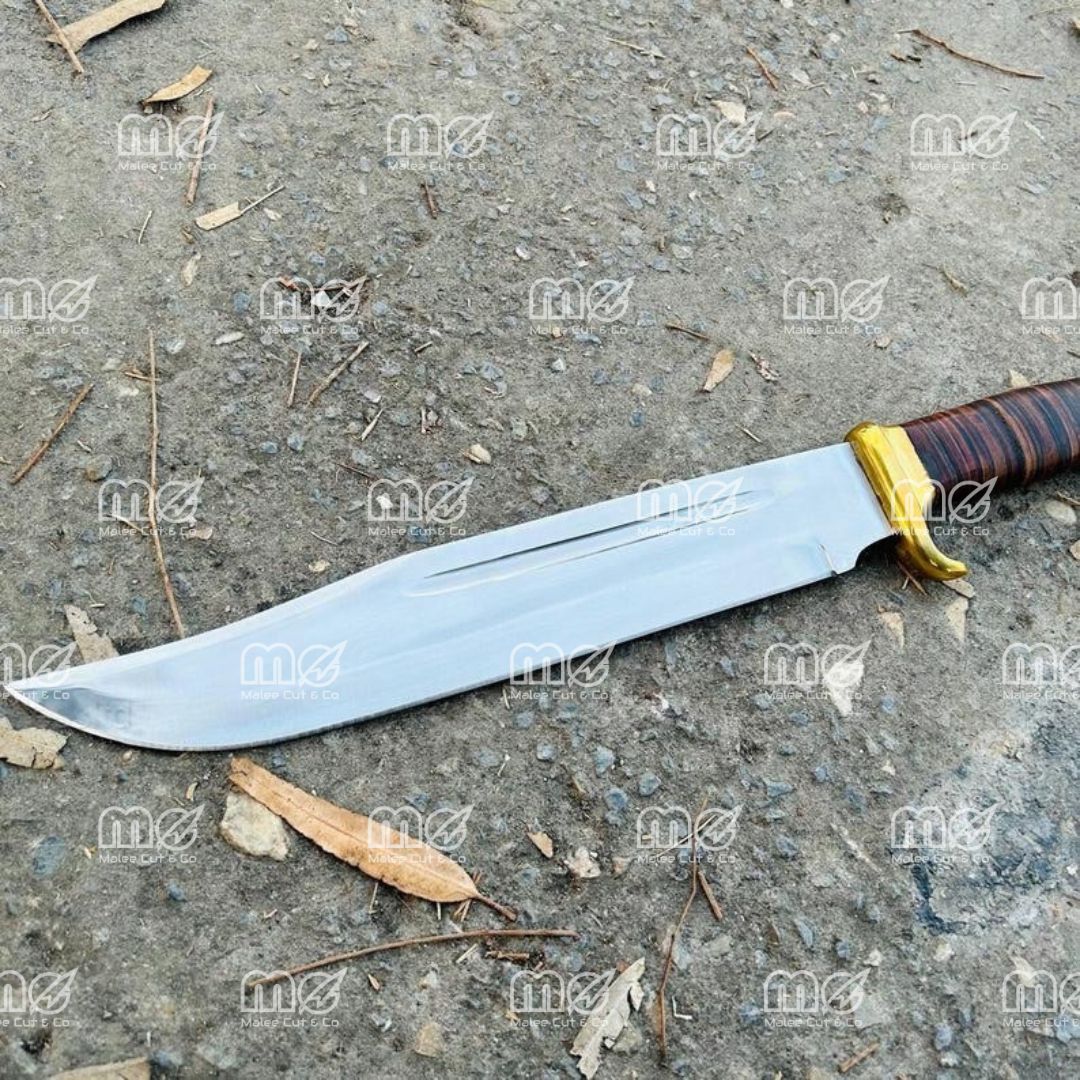 18" Custom Handmade D2 Steel Bowie Knife – Mirror Polished Crocodile Dundee Hunting Blade With Leather Sheath