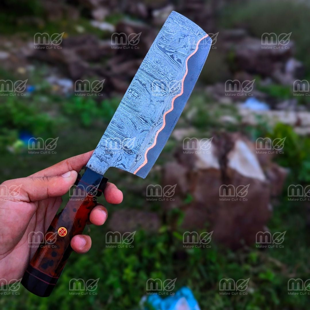 Custom Handmade Cu-Mai Cleaver Knife | Copper Damascus Steel