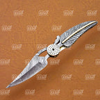 8″ Handmade Damascus Leaf Folding Knife – Twist Pattern Blade with Brass & Damascus Handle