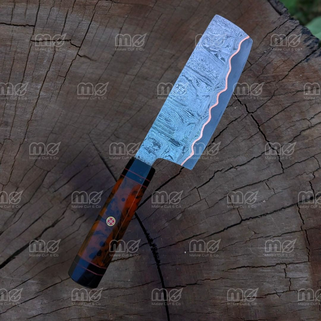 Custom Handmade Cu-Mai Cleaver Knife | Copper Damascus Steel