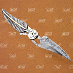 8″ Handmade Damascus Leaf Folding Knife – Twist Pattern Blade with Brass & Damascus Handle