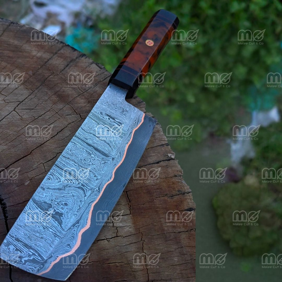 Custom Handmade Cu-Mai Cleaver Knife | Copper Damascus Steel