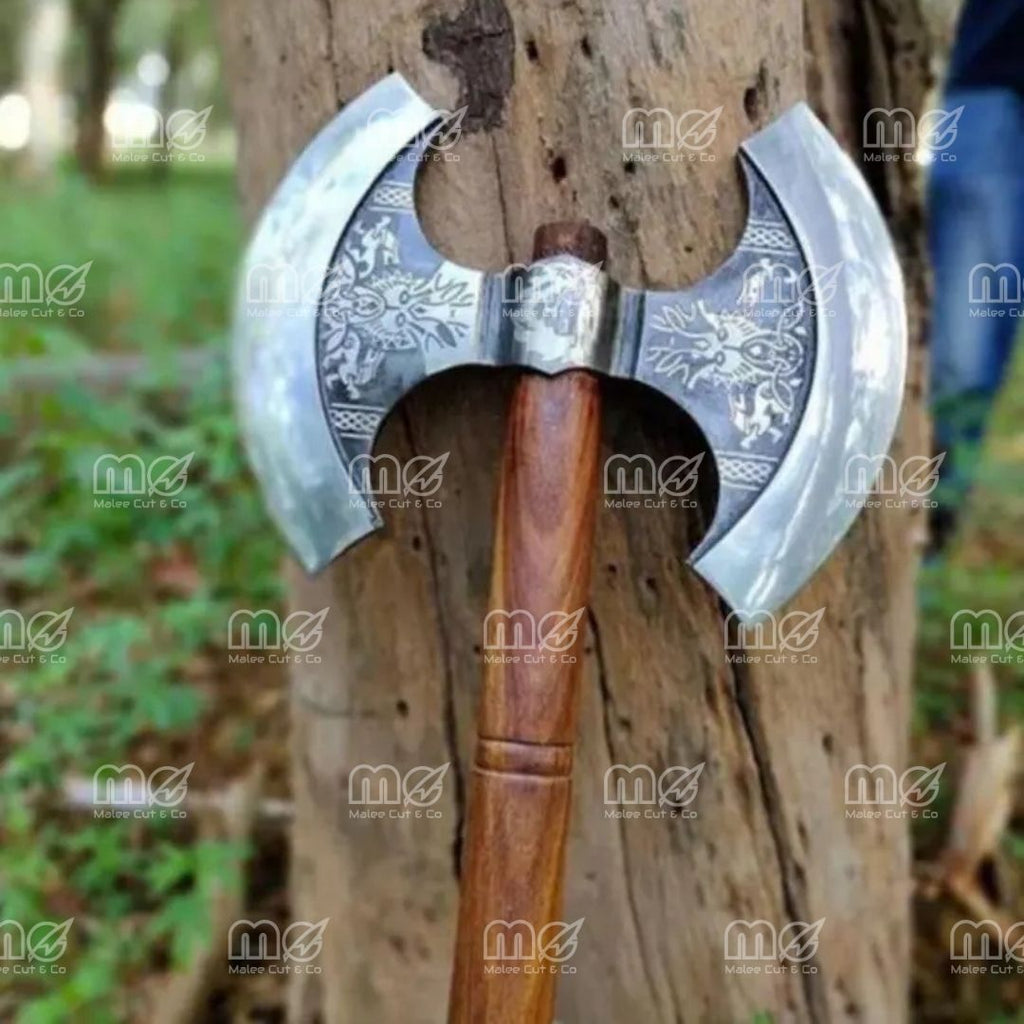 Hand-Forged Double-Headed Viking Axe | Bearded Norse Axe With Dual Blades