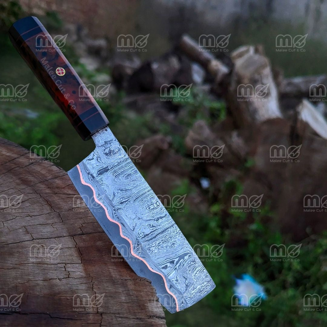 Custom Handmade Cu-Mai Cleaver Knife | Copper Damascus Steel