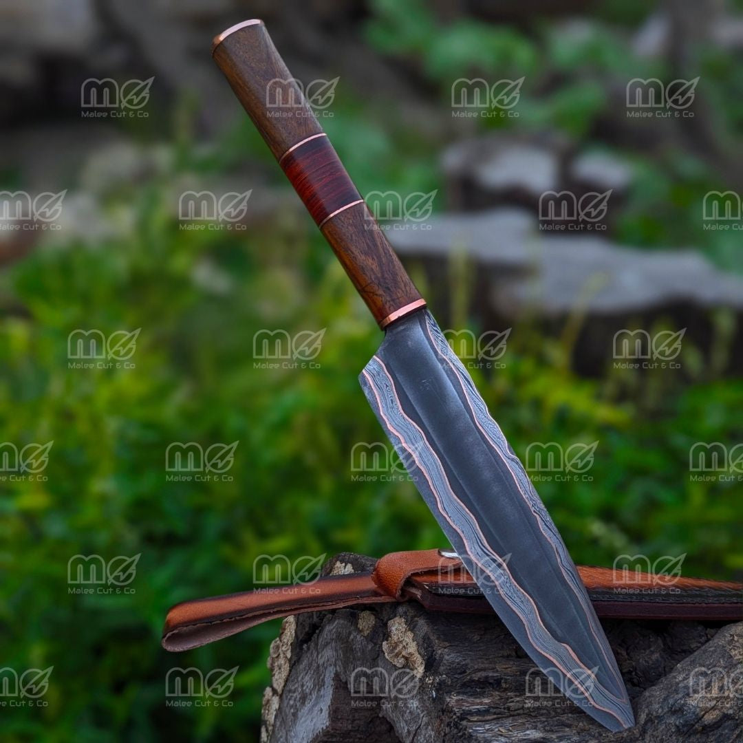 Copper Damascus Fillet Knife Set | Handmade Cu Mai Chef Knife