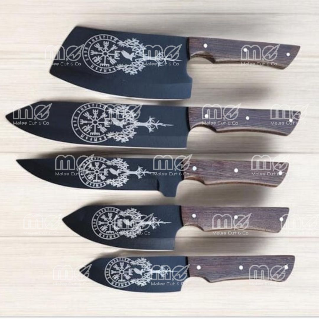 5-Piece Chef Knife Set – Handmade Carbon Steel Blades With Wooden Handles